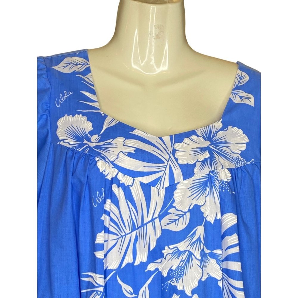 Royal Creations Tiki Aloha MuuMuu Dress Hibiscus Hawaii Long Ruffle Med